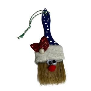Handmade Christmas Blue Gnome Poke-A-Dot  Paint Brush Tree Ornament